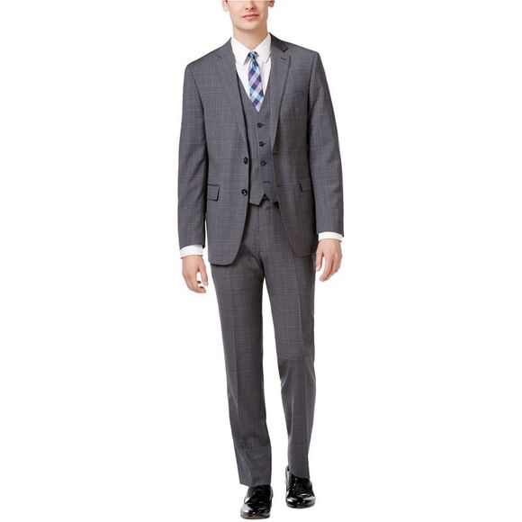 Calvin Klein Mens Plaid Windowpane Two Button Formal Suit NWT